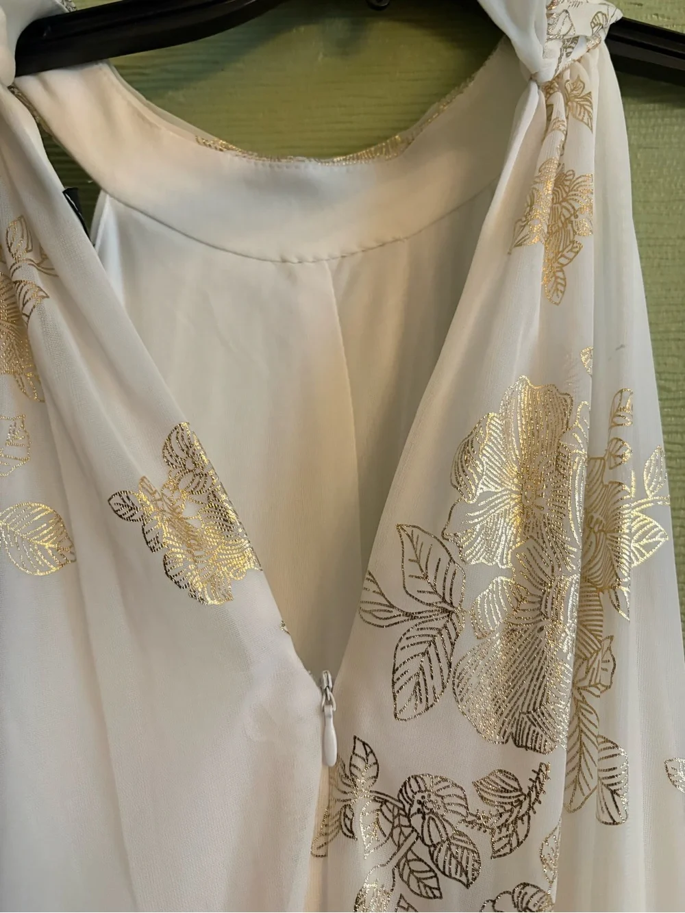 MSK White Halter Camisole with Gold Floral Foil